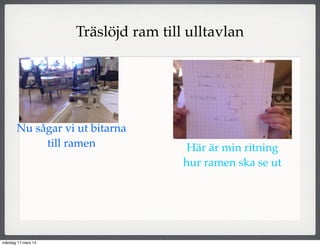 Träslöjd ram till ulltavlan
Nu sågar vi ut bitarna
till ramen Här är min ritning
hur ramen ska se ut
måndag 17 mars 14
 