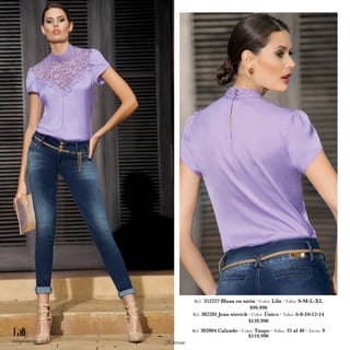 Ref. 352227 Blusa en satín · Color: Lila · Tallas: S-M-L-XL 
$99.990 
Ref. 382201 Jean stretch · Color: Único · Tallas: 6-8-10-12-14 
$139.990 
Ref. 302004 Calzado · Color: Taupe · Tallas: 35 al 40 · Tacón: 9 
$119.990 
kritterium.com // 8 
 