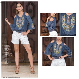 Ref. 353229
Blusa bordada
en Tencel
Color: Único
Tallas: XS-S-M-L
$129.990
Ref. 495501
Short en lino-rayón
Color: Blanco
Tallas: 6-8-10-12
$99.990
Ref. 303202
Calzado
Color: Miel
Tallas: 35 al 40
$109.990
32
ebba www.katalogoscolombia.com
 