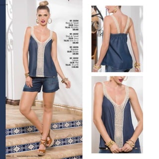 Ref. 353264
Blusa en Tencel
Color: Único
Tallas: XS-S-M-L
$89.990
Ref. 393202
Short de Tencel
Color: Único
Tallas: 6-8-10-12
$99.990
Ref. 363205
Brazalete
Color: Dorado
$49.990
Ref. 303202
Calzado
Color: Miel
Tallas: 35 al 40
$109.990
34
ebba www.katalogoscolombia.com
 