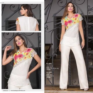 Ref. 445504
Conjunto en
Lino y Guipure
Color: Único
Tallas: S-M-L-XL-XXL-XXXL
$199.990
Ref. 303205
Calzado
Color: Blanco
Tallas: 35 al 40
$109.990
6
kritterium www.katalogoscolombia.com
 