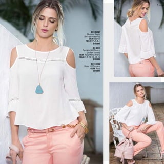 9
kritterium www.katalogoscolombia.com
Ref. 353247
Blusa en Rayón
(Incluye accesorio)
Color: Blanco
Tallas: XS-S-M-L
$109.990
Ref. 8311
Pantalón Drill Stretch
(Incluye correa)
Color: Rosa-Menta-Arena
Tallas: 6-8-10-12-14-16
$109.990
Ref. 313204
Bolso 100% cuero
Color: Rosa
$219.990
 