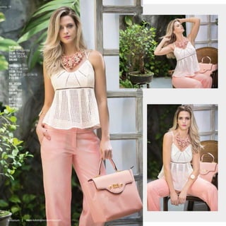 10
kritterium www.katalogoscolombia.com
Ref. 353005
Blusa en Hojarrota
Color: Natural
Tallas: XS-S-M-L
$99.990
Ref. 435513
Pantalón de Lino
Color: Rosa
Tallas: 6-8-10-12-14-16
$129.990
Ref. 363204
Collar
Color: Rosa
$59.990
Ref. 312802
Bolso
Color: Rosa
$119.990
 