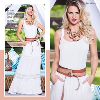 13
Ref. 353940
Blusa basica
en chiffón crepé
Color: Blanca-amarilla-rosa
Tallas: XS-S-M-L-XL
$79.990
Ref. 393905
Falda larga en viscosa
Color: Blanco
Tallas: 6-8-10-12
$139.990
 