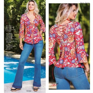 PUSH UP
43
Ref. 353917
Blusa estampado
Color: Único
Tallas: XS-S-M-L-XL
$109.990
Ref. 383903
Jean en denim
stetch-campana
Color: Indigo
Tallas: 6-8-10-12-14
Tiro medio
Bota campana 30 cms
$149.990
Ref. 3639011
Pulseras-accesorios
Color: Dorado
$34.990
Ref. 303907
Calzado en cuero
Color: Único
Tallas: 35 a 40
Tacón: 11 cms
$189.990
 