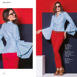 54
Ref. 456025
Camisa en algodón
Color: Único
Tallas: S-M-L-XL
$109.990
Ref. 436202
Pantalón en dril stretch
(Incluye correa)
Color: Rojo-caqui
Tallas: 6-8-10-12-14-16
$119.990
Ref. 303711
Calzado 100% cuero
Color: Miel
Tallas: 35 a 40
$179.990
 