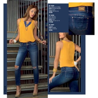 Ref. 352830
Blusa Básica En Chiffon
Color: Mostaza-Amarillo-
Negro-Coral
Tallas: XS-S-M-L-XL
$59.990
Ref. 382805
Jean Capri En
Denim Stretch
Color: Único
Tallas: 6-8-10-12-14
$119.990
Ref. 302801
Calzado
Color: Dorado
Tallas: 35 Al 40
$99.990
PRE/FALL2015
50
 
