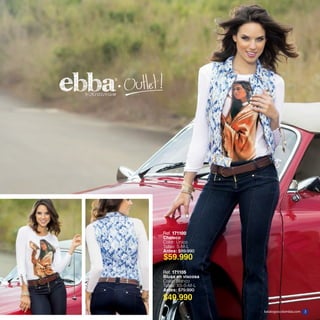 Ref. 171100
Chaleco
Color: Único
Tallas: S-M-L
Antes: $89.990
Ref. 171105
Blusa en viscosa
Color: Blanco
Tallas: XS-S-M-L
Antes: $79.990
$59.990
$49.990
katalogoscolombia.com 3
 