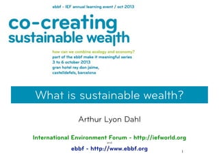 1
What is sustainable wealth?
Arthur Lyon Dahl
International Environment Forum - http://iefworld.org
and
ebbf - http://www.ebbf.org
 