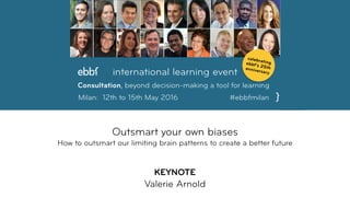  
Outsmart your own biases 
How to outsmart our limiting brain patterns to create a better future
 
 
KEYNOTE
Valerie Arnold
 