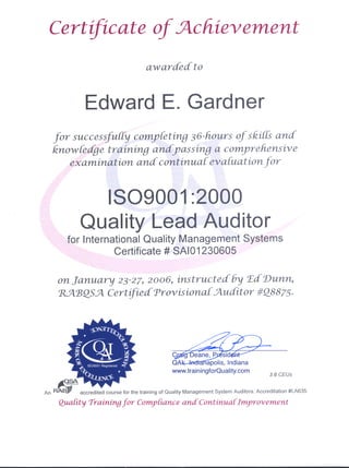 ISO Lead Auditor Cert