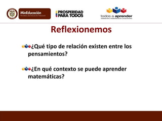 Reflexionemos
¿Qué tipo de relación existen entre los
pensamientos?
¿En qué contexto se puede aprender
matemáticas?

 