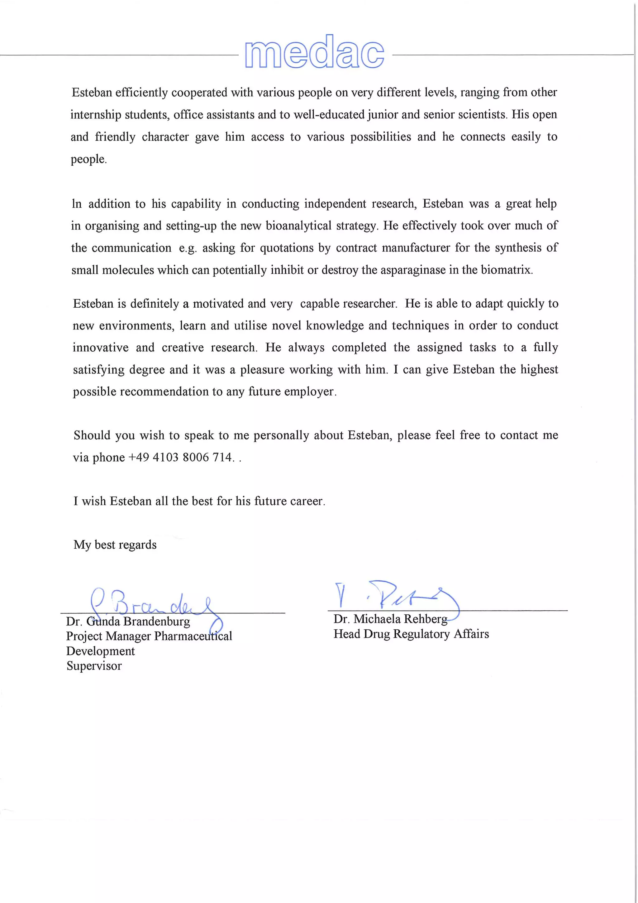 Recommendation letter Dr Brandenburg | PDF
