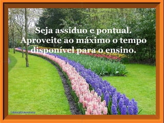 Seja assíduo e pontual. Aproveite ao máximo o tempo disponível para o ensino. 