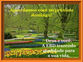 Aguardamos você no próximo domingo! Deus e você. A EBD trazendo qualidade para a sua vida. 