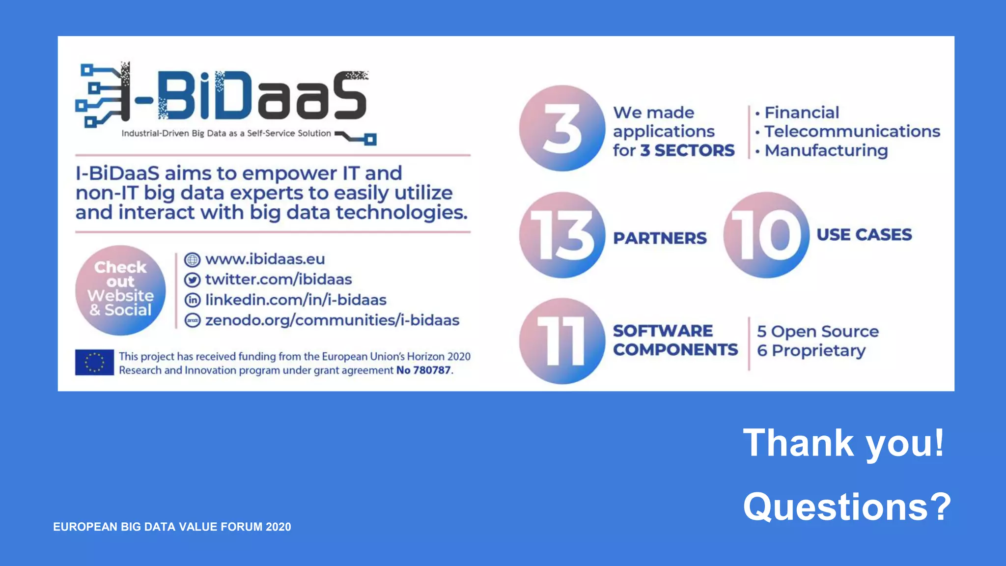 EUROPEAN BIG DATA VALUE FORUM 2020EUROPEAN BIG DATA VALUE FORUM 2020
Thank you!
Questions?
 