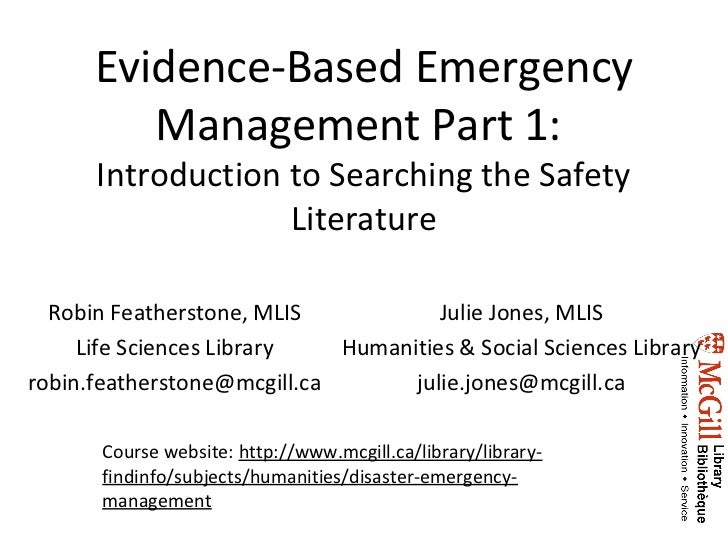 EvidenceBased Emergency Management Part 1