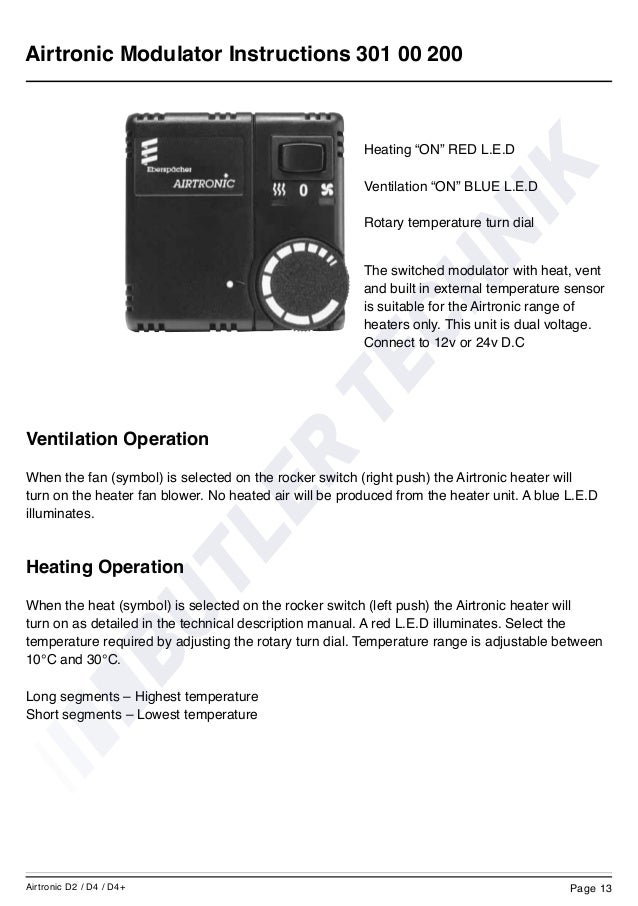 Eberspacher Airtronic D2 Instructions