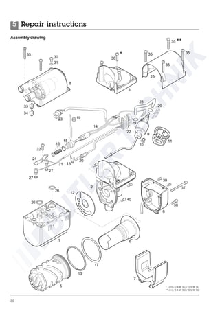 30
1
5
6
7
8
12
13
20
19
22
21
26
30
31
25
27
33
34
35 35
37
38
39
40
2
3
36
4
10
11
28
9
27
26
24
32
14
15
16
17
18
23
29
29
01
35
35
35*
**
Assembly drawing
Repair instructions5
* only D 4 W SC / D 5 W SC
** only B 4 W SC / B 5 W SC
 