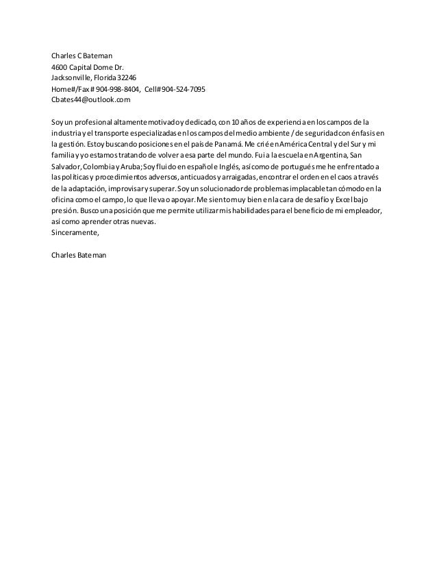 Cover Letter Charles Bateman Spanish Version Cover Letter Charles Bateman Spanish Version