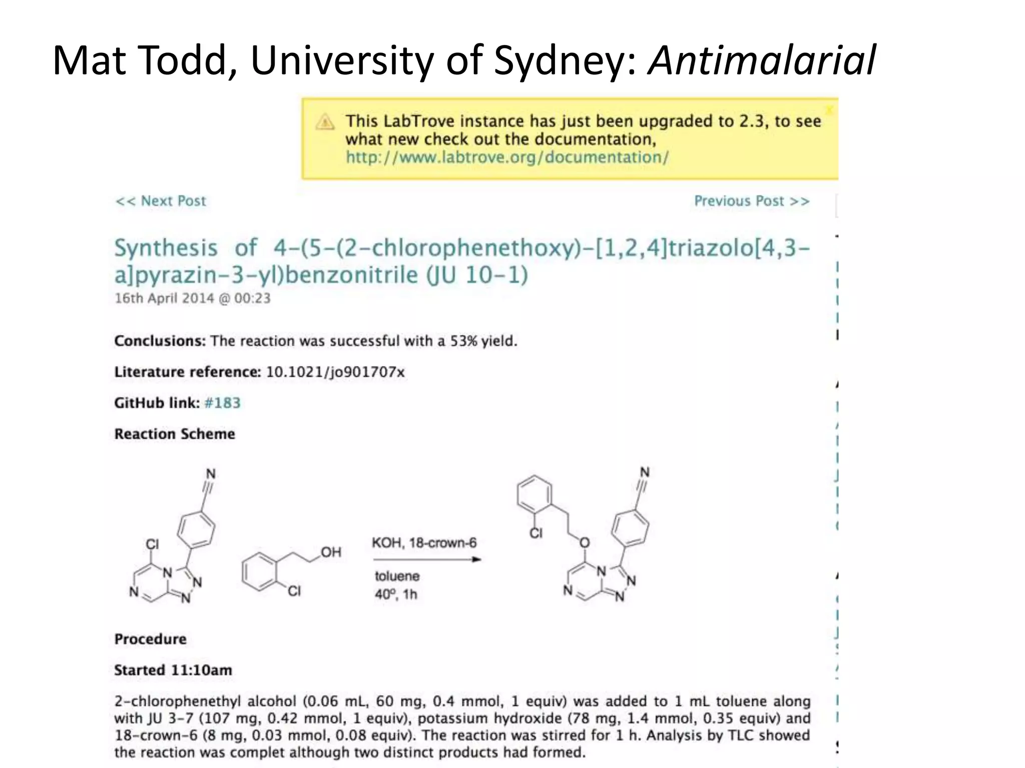 Mat Todd, University of Sydney: Antimalarial
 