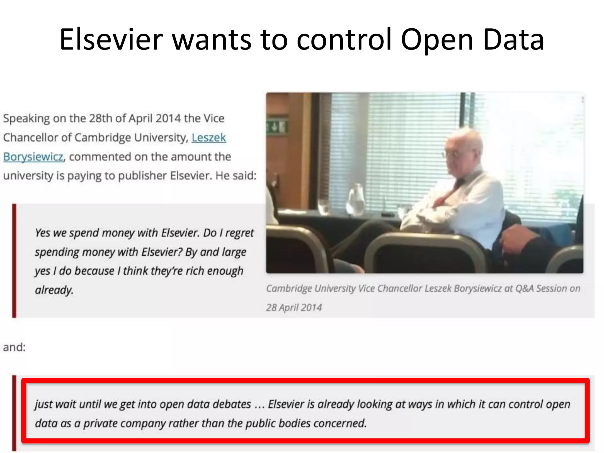 Elsevier wants to control Open Data
 