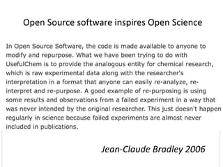 Open Source software inspires Open Science
Jean-Claude Bradley 2006
 