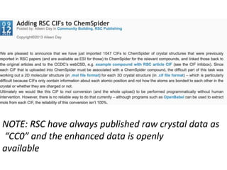 NOTE: RSC have always published raw crystal data as
“CC0” and the enhanced data is openly
available
 