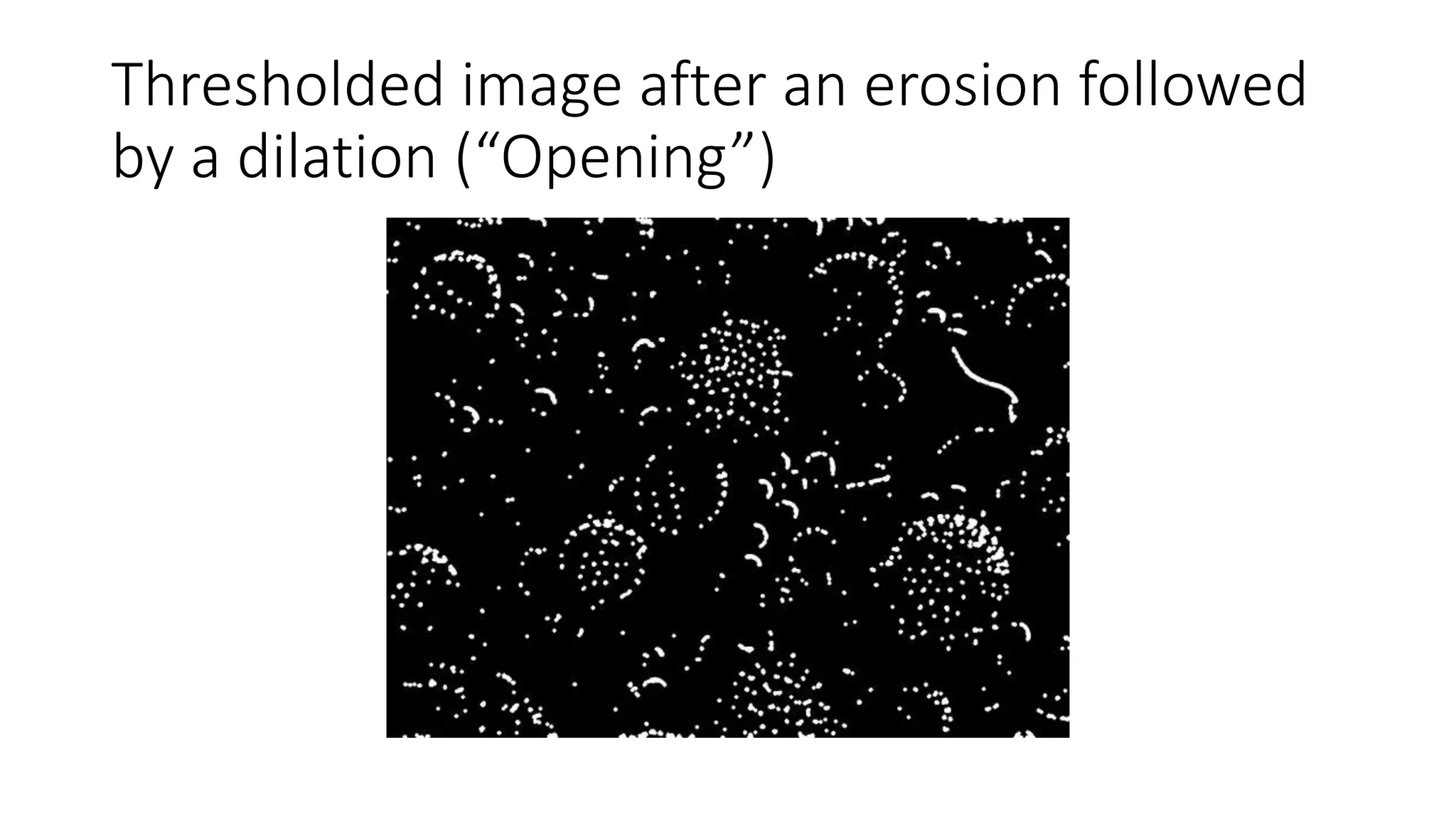Thresholded image after an erosion followed
by a dilation (“Opening”)
 