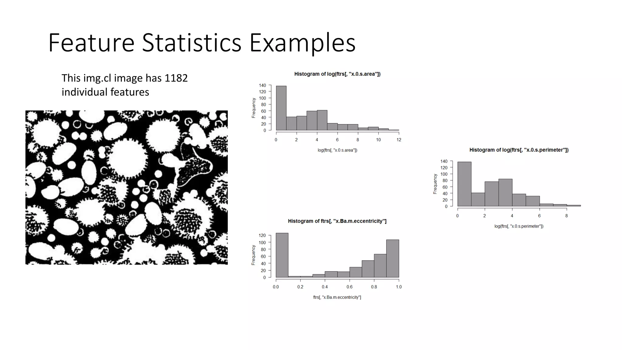 Feature Statistics Examples
This img.cl image has 1182
individual features
 