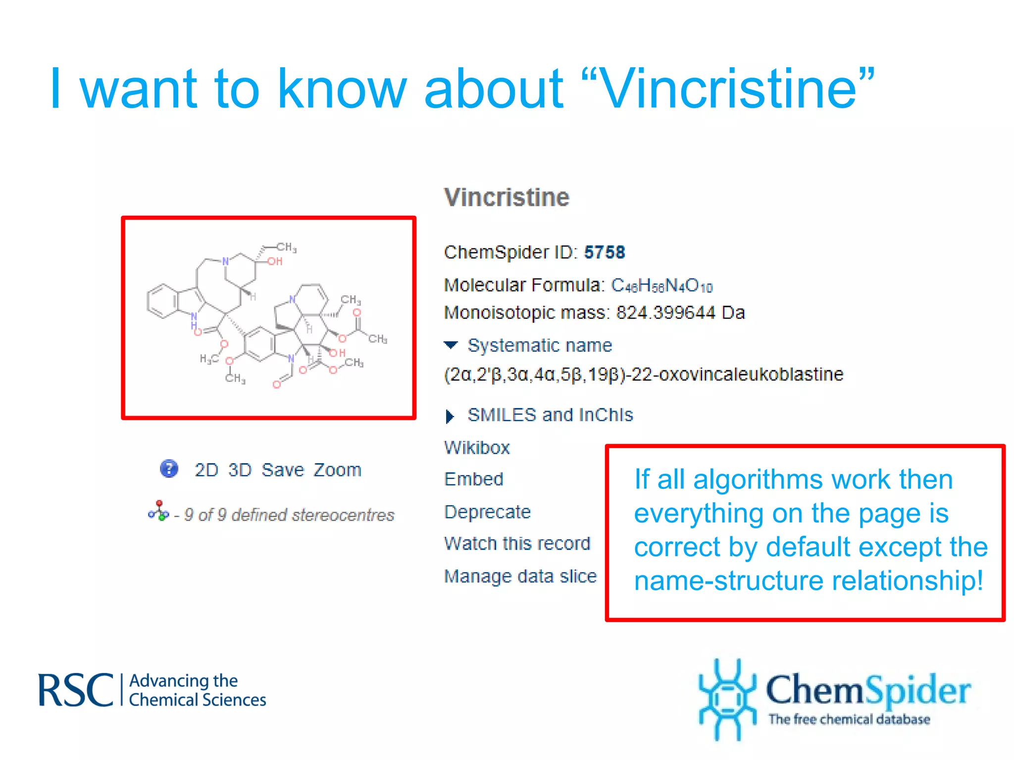 I want to know about “Vincristine” If all algorithms work then everything on the page is correct by default except the name-structure relationship! 