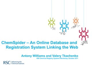 ChemSpider – An Online Database and  Registration System Linking the Web Antony Williams and Valery Tkachenko EBI Chemical Registry Systems Workshop, October 2011 
