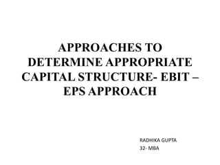 APPROACHES TO
DETERMINE APPROPRIATE
CAPITAL STRUCTURE- EBIT –
EPS APPROACH
RADHIKA GUPTA
32- MBA
 