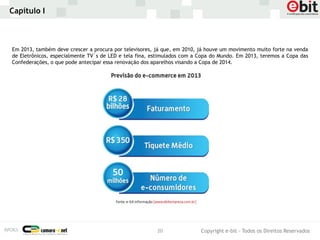 Capítulo I



Em 2013, também deve crescer a procura por televisores, já que, em 2010, já houve um movimento muito forte na venda
de Eletrônicos, especialmente TV´s de LED e tela fina, estimulados com a Copa do Mundo. Em 2013, teremos a Copa das
Confederações, o que pode antecipar essa renovação dos aparelhos visando a Copa de 2014.




                                                        20               Copyright e-bit - Todos os Direitos Reservados
 