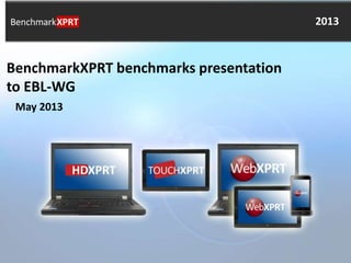 2012
HDXPRT Development Community
BenchmarkXPRT benchmarks presentation
to EBL-WG
May 2013
2013
 