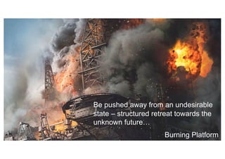 29
Burning Platform
Be pushed away from an undesirable
state – structured retreat towards the
unknown future…
 