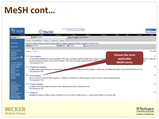 MeSH cont…



             Choose the most 
                applicable 
               MeSH terms
 