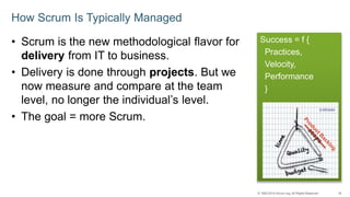 18© 1993-2014 Scrum.org, All Rights Reserved
How Scrum Is Typically Managed
• Scrum is the new methodological flavor for
d...
