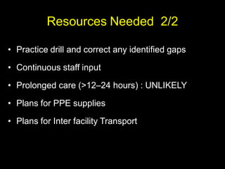 Resources Needed 2/2
• Practice drill and correct any identified gaps
• Continuous staff input
• Prolonged care (>12–24 ho...