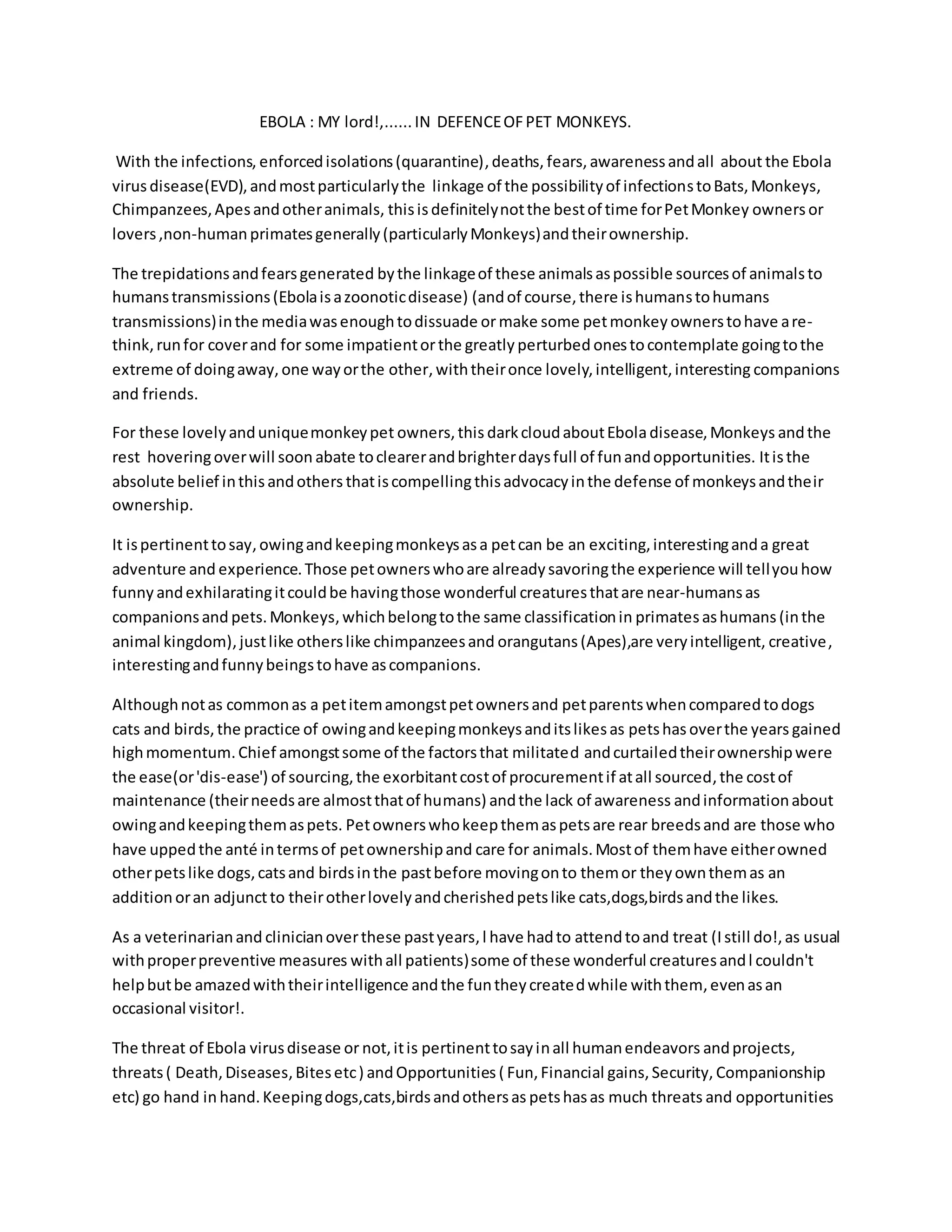 Ebola my lord....in defence of pet monkeys | PDF