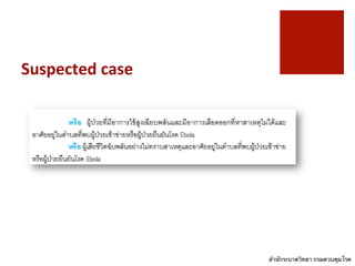 Suspected	
 case	
 
สำนักระบาดวิทยา	
 กรมควบคุมโรค	
 
 