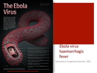 Ebola	
  virus	
  
haemorrhagic	
  
fever	
  
Kanyawisa	
  Tangkitwanitjaroen,	
  MD.	
  	
  
h>p://designyoutrust.com/2012/02/the-­‐ebola-­‐virus-­‐3d-­‐model/	
  
 