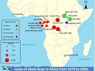 Cases of ebola fever in Africa from 1979 to 2008.
 