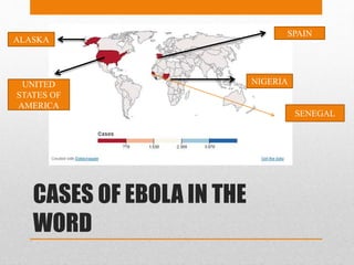 CASES OF EBOLA IN THE
WORD
UNITED
STATES OF
AMERICA
ALASKA
SPAIN
NIGERIA
SENEGAL
 