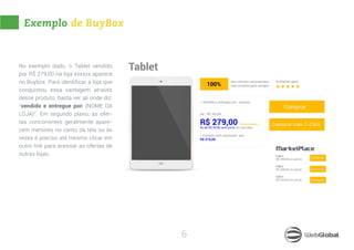 6
No exemplo dado, o Tablet vendido
por R$ 279,00 na loja xxxxxx aparece
no Buybox. Para identificar a loja que
conquistou essa vantagem através
desse produto, basta ver ali onde diz:
“vendido e entregue por: (NOME DA
LOJA)”. Em segundo plano, as ofer-
tas concorrentes geralmente apare-
cem menores no canto da tela ou às
vezes é preciso até mesmo clicar em
outro link para acessar as ofertas de
outras lojas.
Exemplo de BuyBox
 