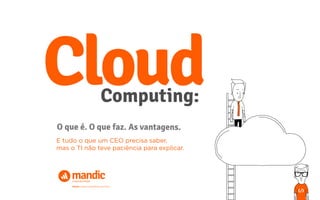 CLOUD SOLUTIONS
Mandic. Somos Especialistas em Cloud.
Cloud
E tudo o que um CEO precisa saber,
mas o TI não teve paciência para explicar.
{/}
O que é. O que faz. As vantagens.
Computing:
 