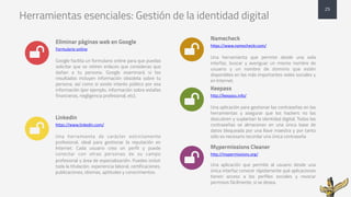 Herramientas esenciales: Gestión de la identidad digital
Eliminar páginas web en Google
Formulario	
  online
Google facili...