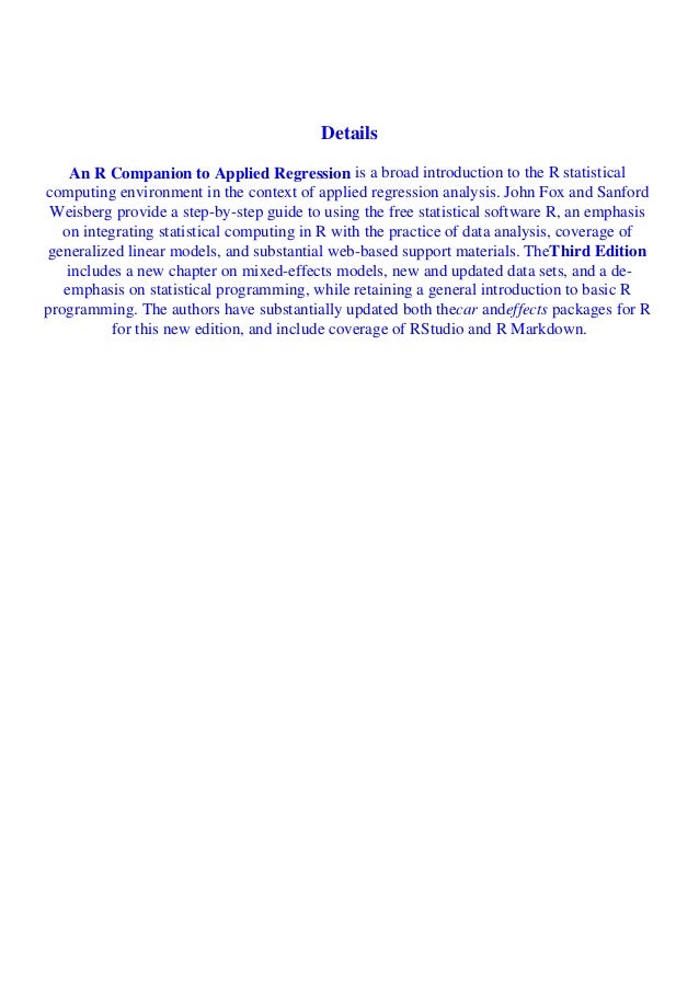 Ebook Download An R Companion To Applied Regression