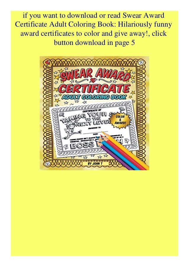 Download Ebook Download Swear Award Certificate Adult Coloring Book Hilariousl