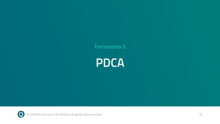 As melhores técnicas e ferramentas de gestão para empresas 11
Ferramenta 3
PDCA
 